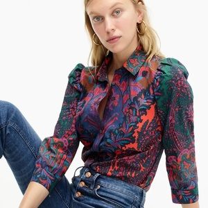 J. Crew Ratti Print Puff Sleeve Blouse (Size 2)